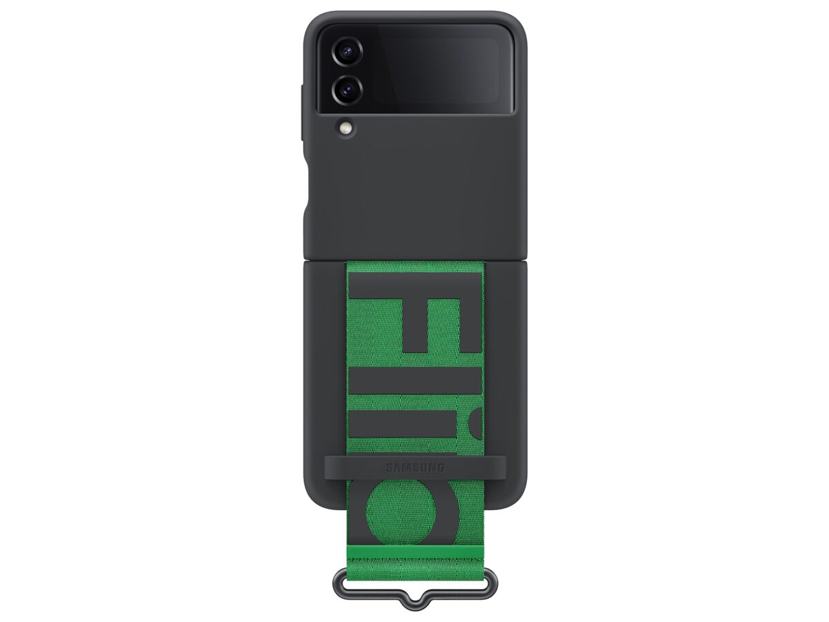 Black_01.jpg Samsung Z FLIP4 SILICONE COVER WITH STRAP - Black - الصورة 1