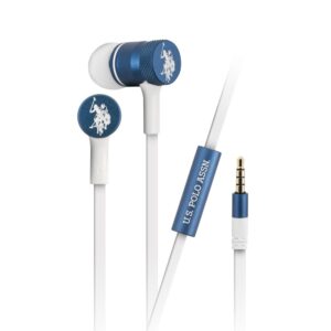 USPA EARPHONES WITH WIRE - HORSE LOGO - WHITE AND BLUE