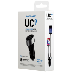 Momax UC series Dual-port Fast Car 30w Charger (Black)