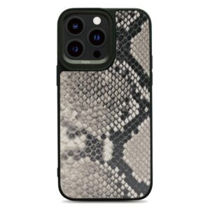 Kajsa Snake Pattern (Genuine Leather) iPhone 15 Pro Max - Black
