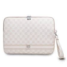 DKNY LAPTOP SLEEVE PU CHECKERED PATTERN W/ PRINTED STRIPES BEIGE 14"