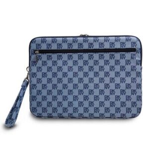 DKNY LAPTOP SLEEVE PU CHECKERED PATTERN W/ PRINTED STRIPES BLUE 14"